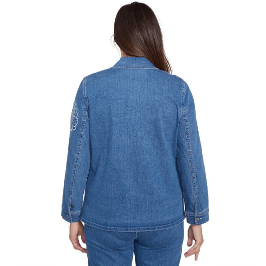 Free Spirit Superstretch Denim Floral Applique Jacket
