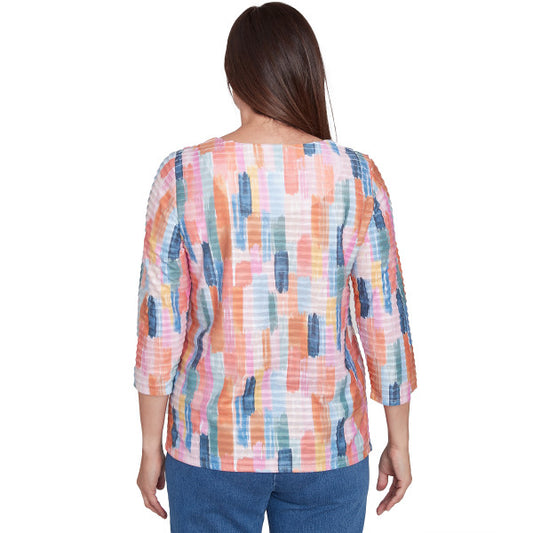 Free Spirit Knit Brushstrokes Mini Ruffle Shirt Petite