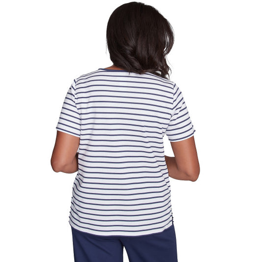 Nantucket Stripe With Beaded Floral Yoke Knit Shirt