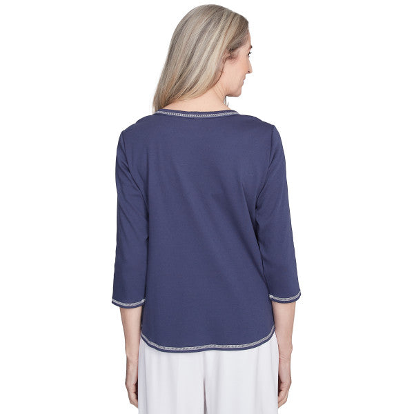 Nantucket Embroidered Asymmetric Floral Knit Shirt Petite Size