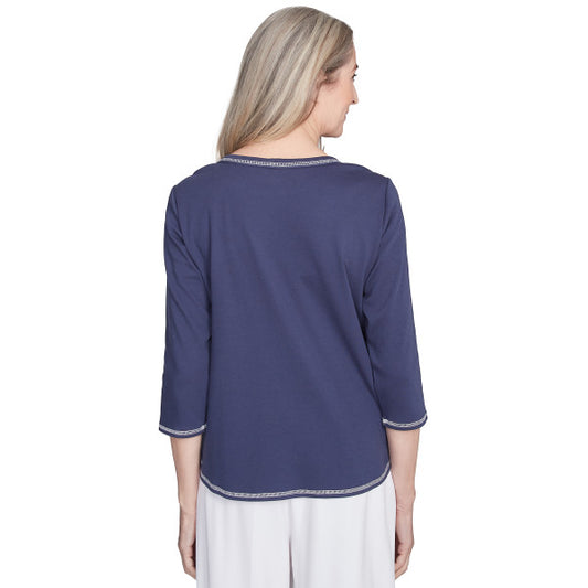 Nantucket Embroidered Asymmetric Floral Knit Shirt Petite Size