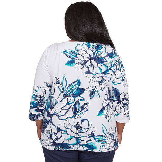 Nantucket Fineline Floral Knit Shirt Plus Size