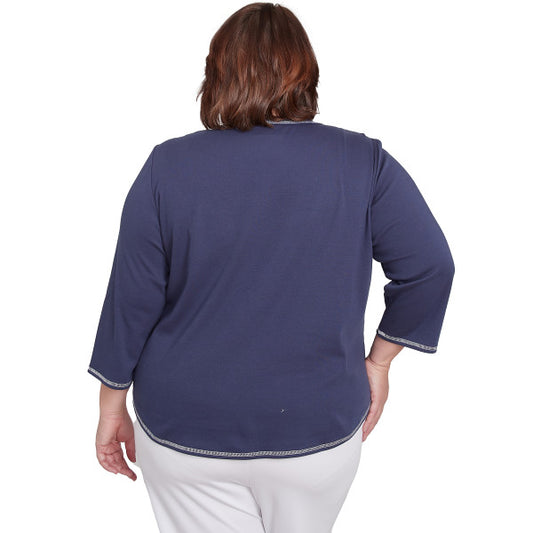 Nantucket Embroidered Asymmetric Floral Knit Shirt Plus Size