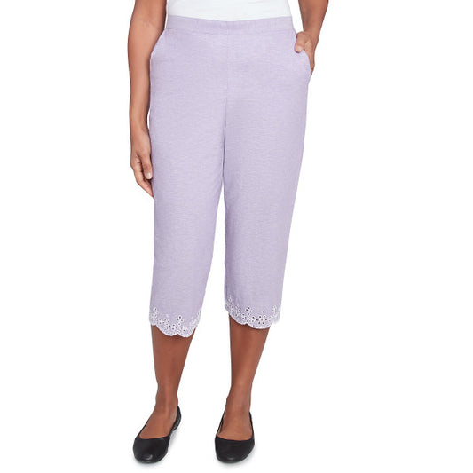 Crystal Springs Chambray Eyelet Embroidered Capri Pants