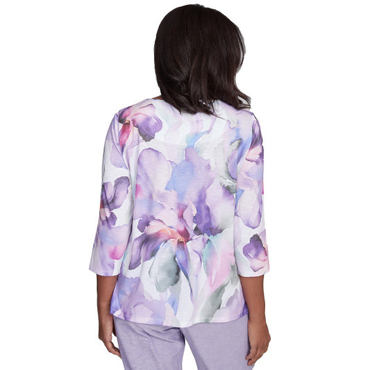 Crystal Springs Dramatic Flowers Knit Top Petite Size