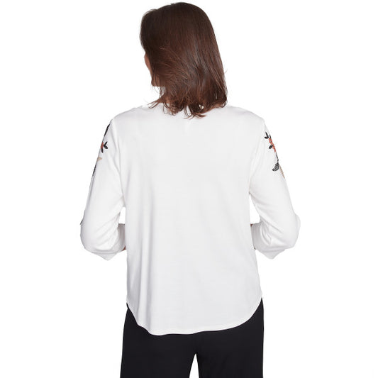 Natural Instinct Floral Texture Asymmetric Embroidery Knit Shirt