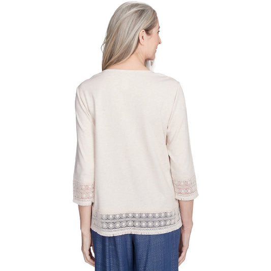 Summer Solstice Lace Trimmed Knit Top With Necklace Petite Size