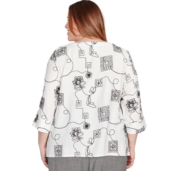 Santa Barbara Geo Floral Soutache Emb Woven Shirt Plus Size