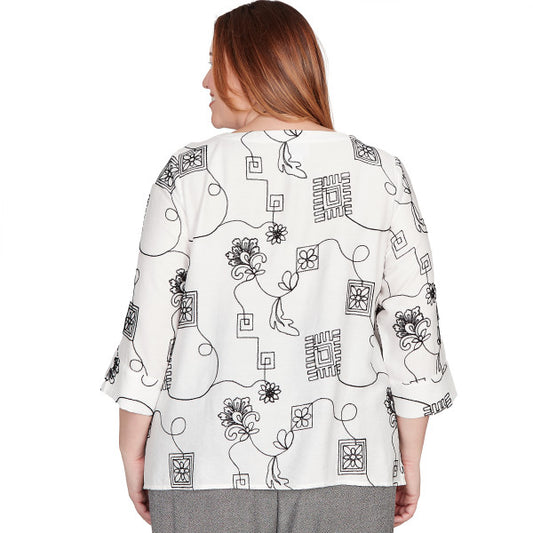 Santa Barbara Geo Floral Soutache Emb Woven Shirt Plus Size