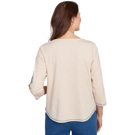 El Paso Knit Asymmetric Flower Embroidery Top