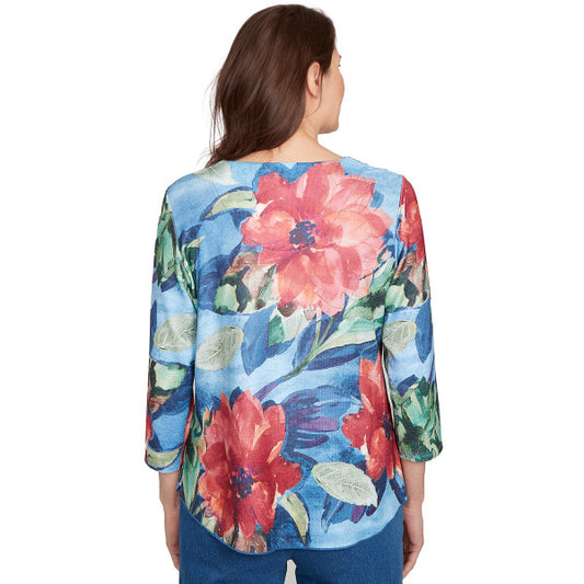 El Paso Knit Drama Floral Top Petite Size