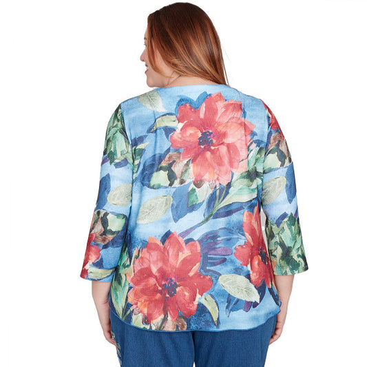 El Paso Knit Drama Floral Top Plus Size