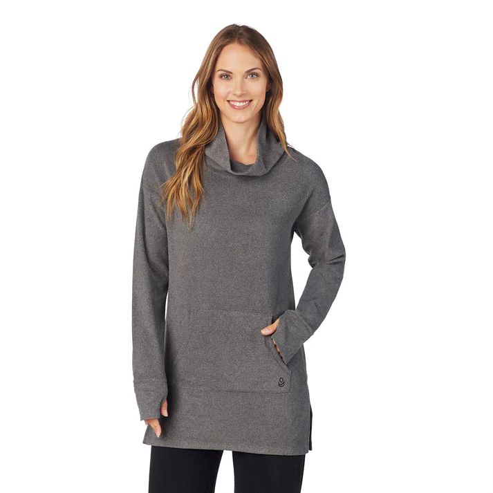 Fleecewear With Stretch Funnel Neck Tunic Top