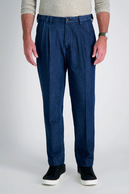 Stretch Denim Pleated Front Trouser