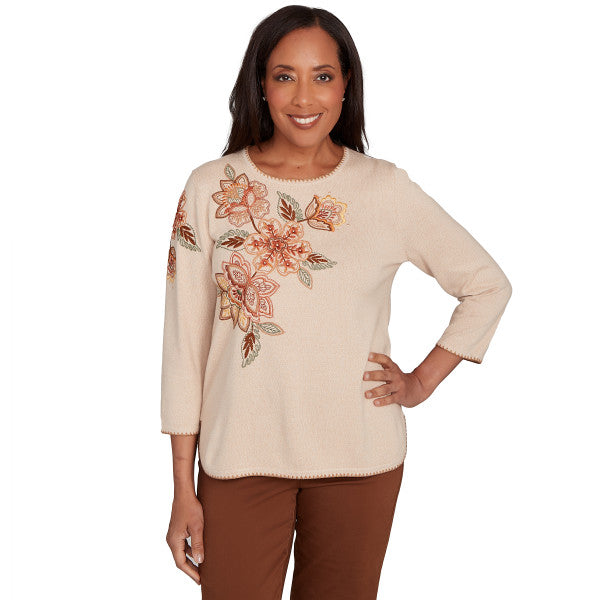 Mount Laurel Asymmetric Floral Embroidery Sweater