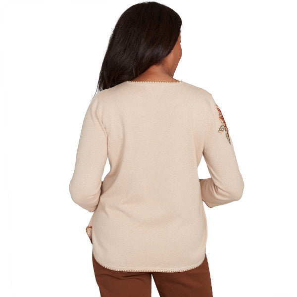 Mount Laurel Asymmetric Floral Embroidery Sweater Petite