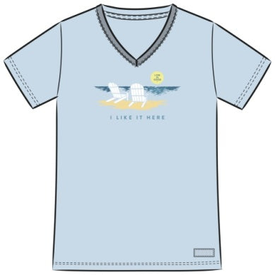 Crusher Lite V Neck Tee I Like It Here