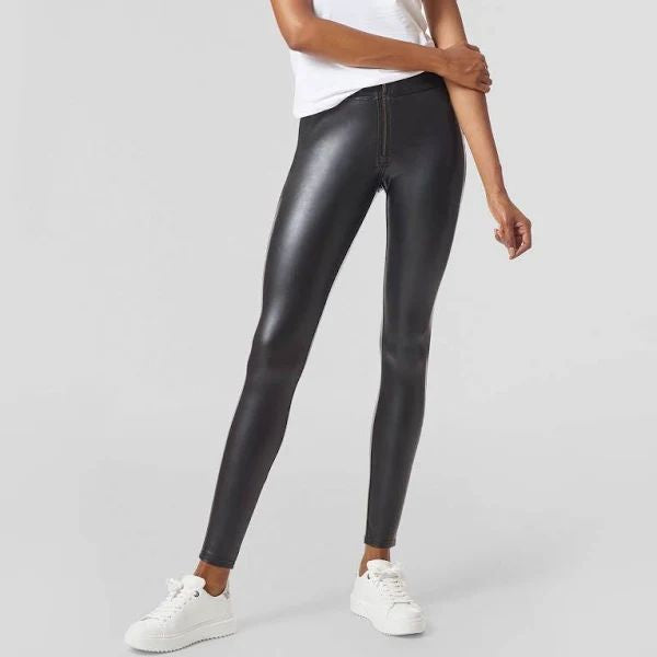Front Zip Leather Mid Rise Legging