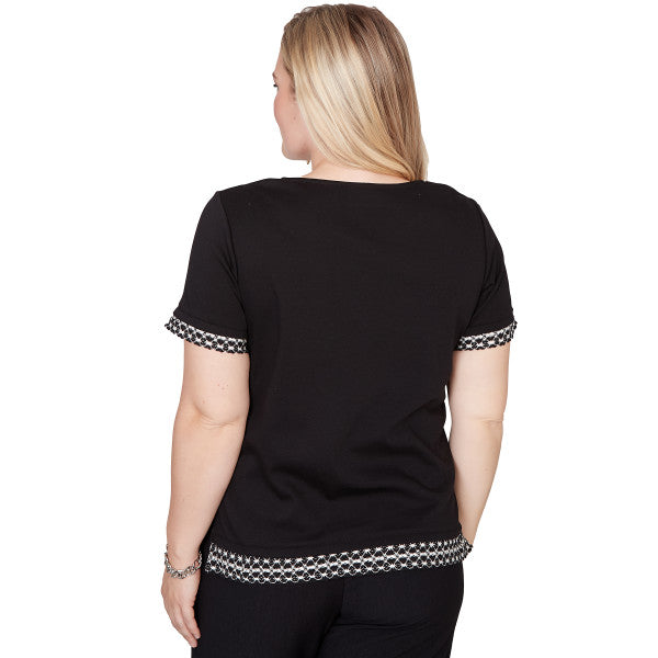 Crowd Pleaser Sequin Flower With Lace Border Shirt