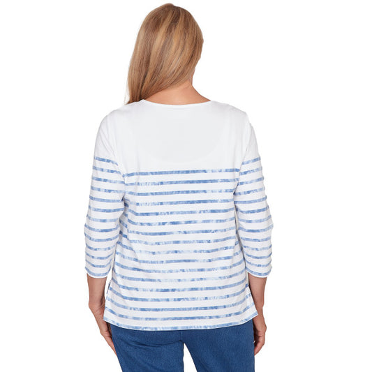 Hilton Head Tie Dye Stripe With Applique Flowers Knit Shirt