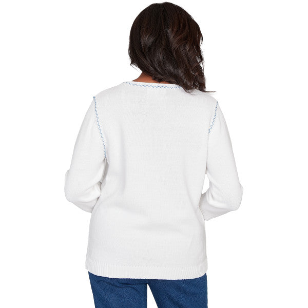 Hilton Head Denim Applique Flower Sweater