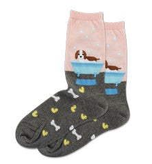 Womens Doggie Bath Time Crew Sock