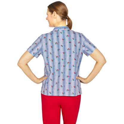 American Dream Cherry Stripe Burnout Shirt Petite