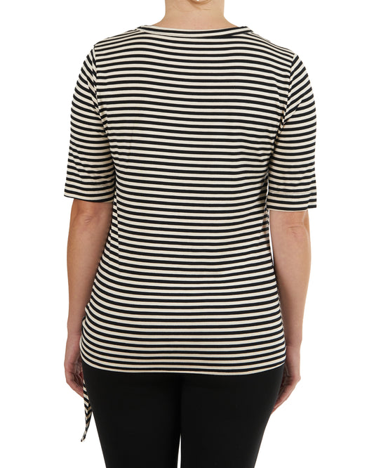 Asymmetrical Stripe Side Tie Shirt