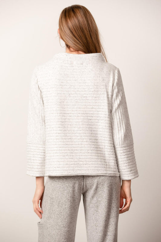Heathered Pleated Fleece Long Sleeve Pullover Top