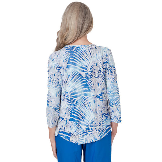 Neptune Beach Seashell Torn Jacquard Knit Shirt Petite