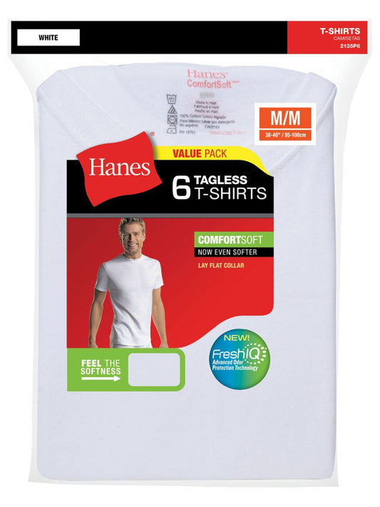 Men's White Tagless Crewneck Undershirt 6-Pack