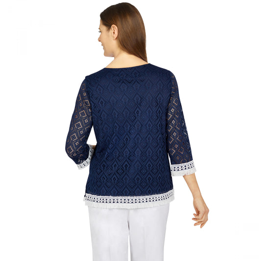 Newport Diamond Texture Knit Shirt With Fringe