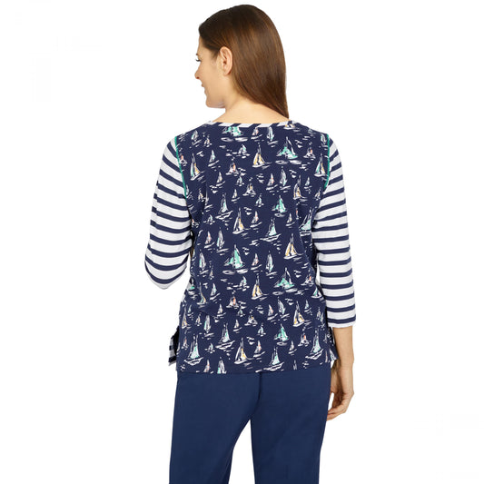 Newport Stripe Sailboat Mixed Print Knit Shirt