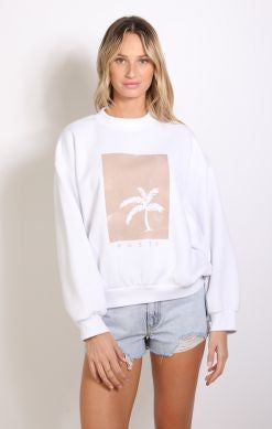 Sunset Palm Oversize Crew Neck Fleece Top