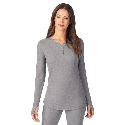 Stretch Thermal Long Sleeve Split Vee Neck Henley Shirt