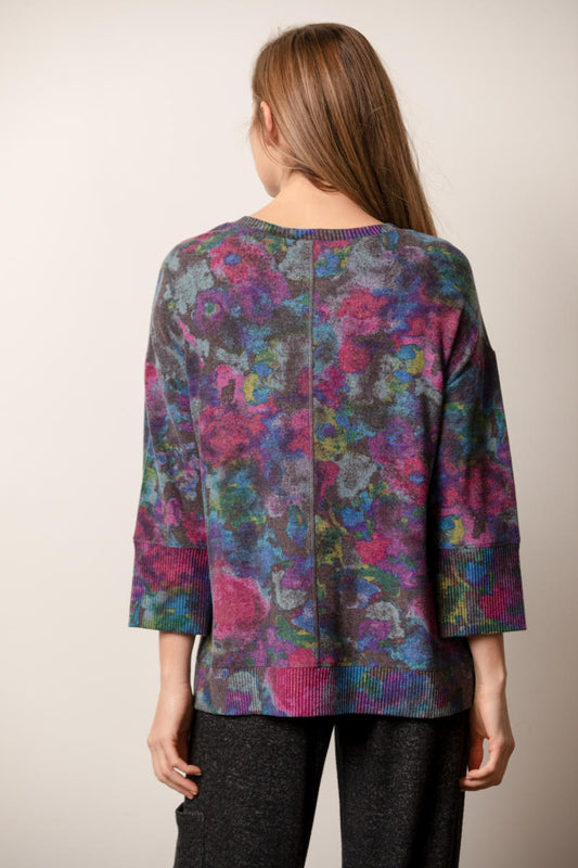 Super Soft Fleece Floral Boxy Crew Neck Sweater