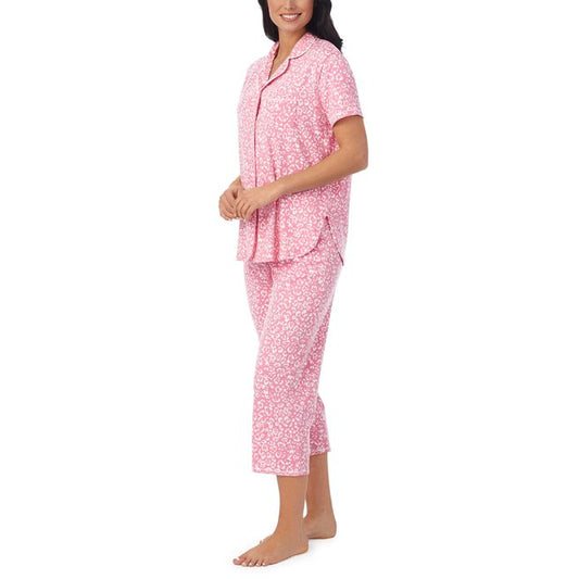 Short Sleeve Notch Collar PJ Set With Crop Pant