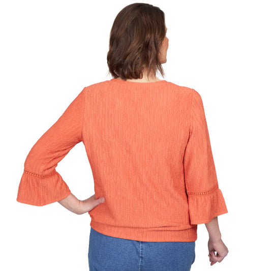 Moody Blues Gauze Tie Front Bell Sleeve Shirt