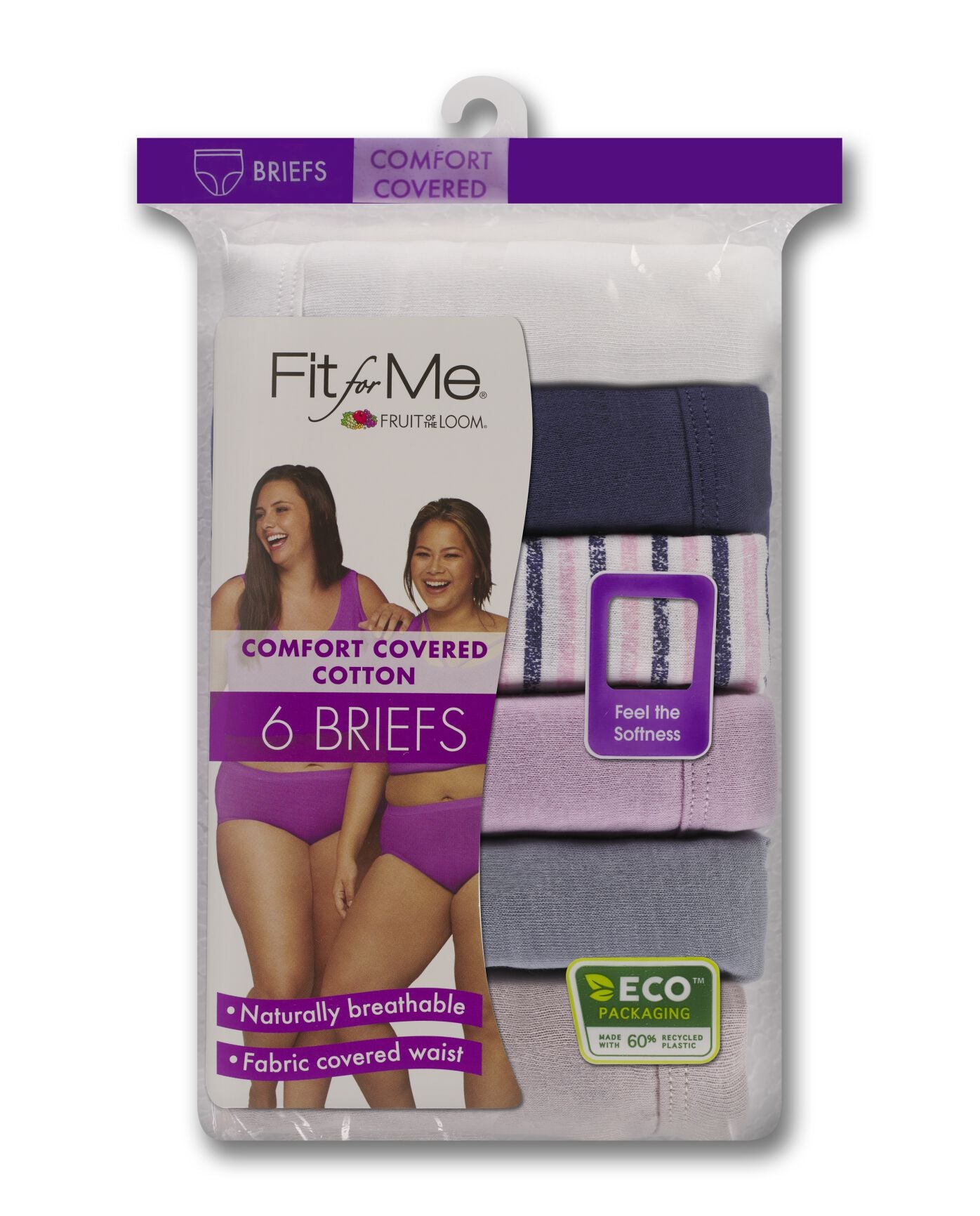 Womens Plus Size Fit For Me Comfort Covered Cotton assorted Brief 6 Pack