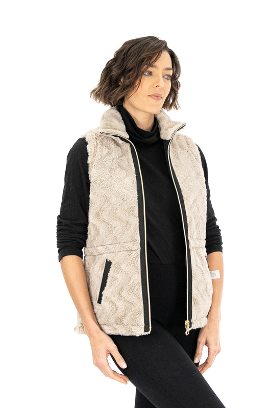 Ski Slopes Faux Fur Cinch Waist Vest Reversible