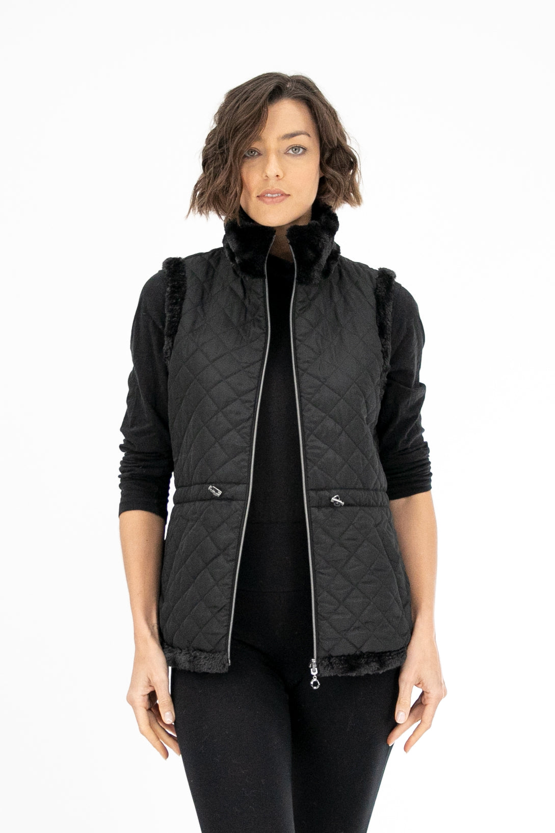 Ski Slopes Faux Fur Cinch Waist Vest Reversible