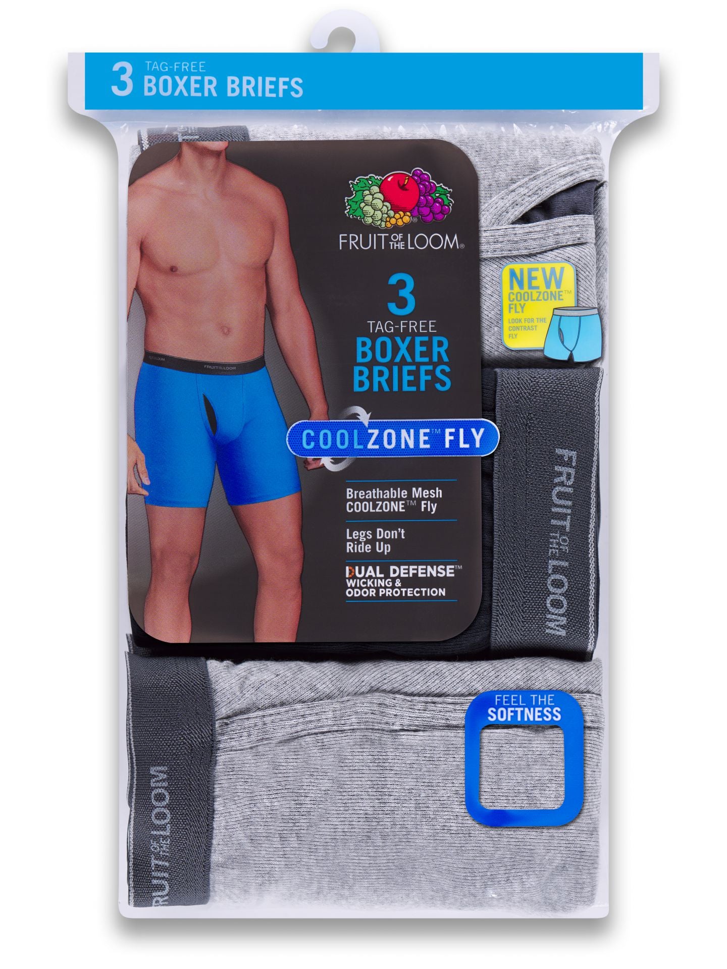 Mens Coolzone Fly Black Grey Boxer Brief 3 Pack