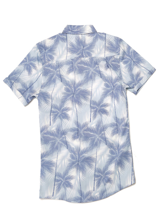 Short Sleeve Palm Print Cotton Button Down Shirt