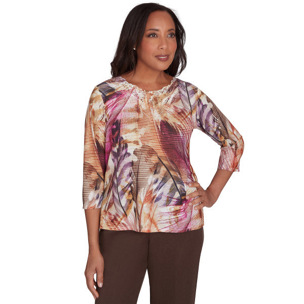 Wine Country Feathers Lace Neck Shirt