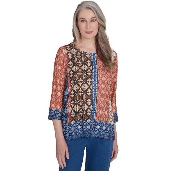 Harvest Moon Batik Texture Border Knit Shirt