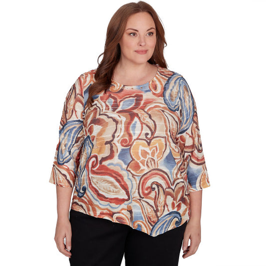 Harvest Moon Watercolor Texture Paisley Knit Shirt Plus Size