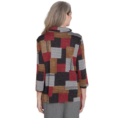 Runway Ready Houndstooth Patchwork Knit Shirt