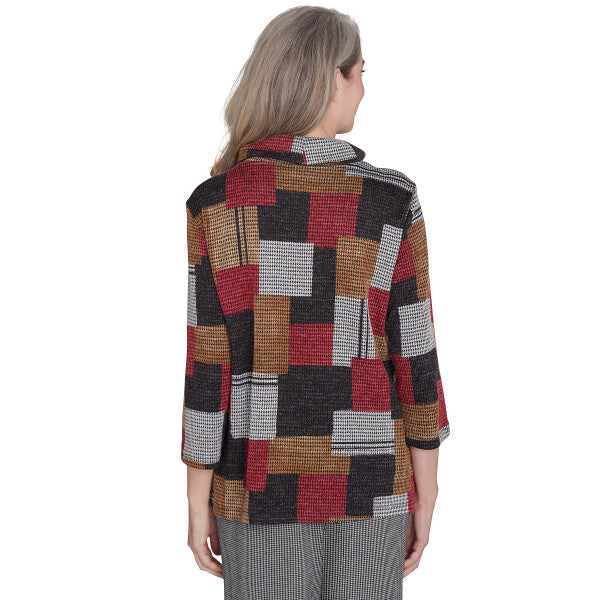 Runway Ready Houndstooth Patchwork Knit Shirt Petite