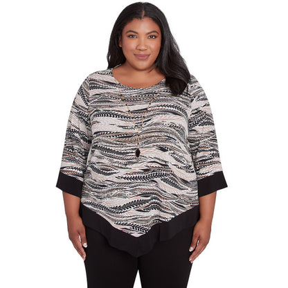 Romancing The Stone Feathers With Trim Knit Top Plus Size