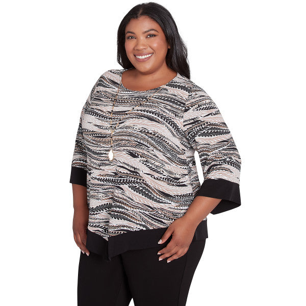 Romancing The Stone Feathers With Trim Knit Top Plus Size